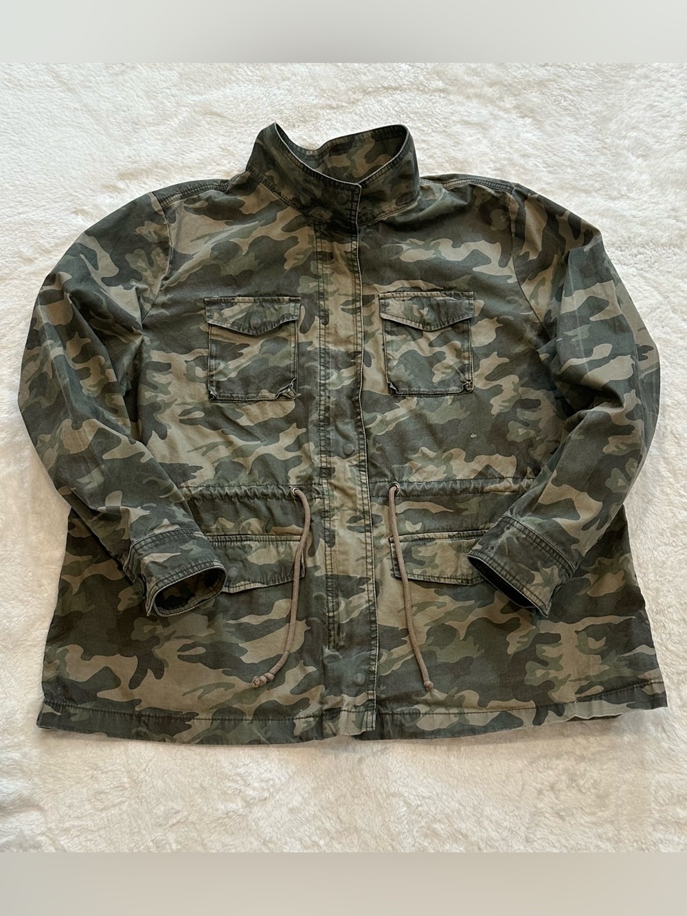 Old Navy Camo Utility Jacket Womens XXL Green Camouflage Cargo Cinch Waist Coat